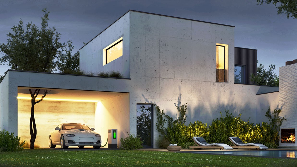 Modernes Einfamilienhaus mit Ladestation in der Garage 